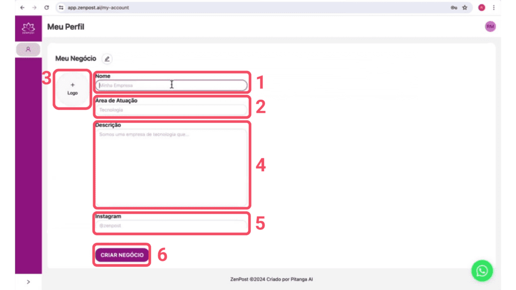 configurar perfil na zenpost